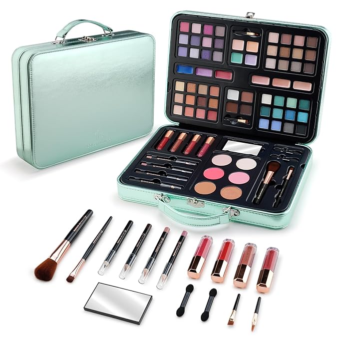 Color Nymph All in One Girls Makeup Sets for Any Ages, Teen Makeup Kits for Beginner with Green Case, Eyeshadow Palettes Blush Lipgloss Eyeliner, Cosmetics Gift Set for Birthday-Velvo Beauty