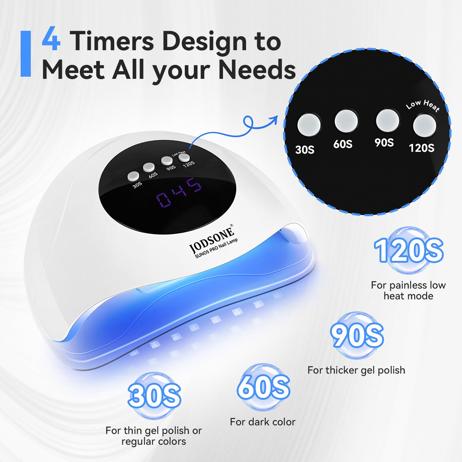 JODSONE U V LED Nail Lamp Professional Cure Auto Sensor and 4 Timer Gel Nail Lamp White-Velvo Beauty