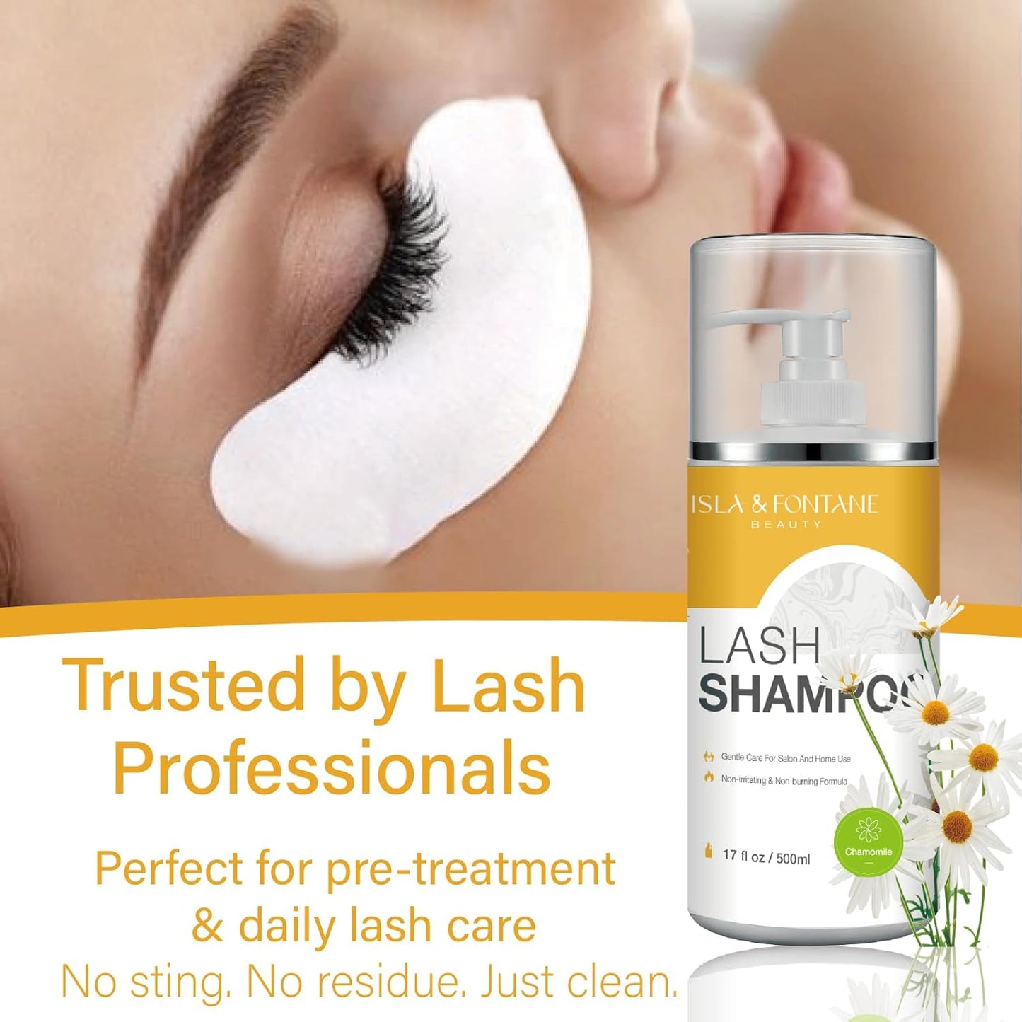 Isla & Fontane Lash Shampoo Bulk – Multi-Scent Series – 17 fl oz / 500ml | Gentle Eyelash Cleanser for Lash Extensions | Non-Irritating | Professional Lash Bath Foam For Salon And Home Use (Chamomile)-Velvo Beauty