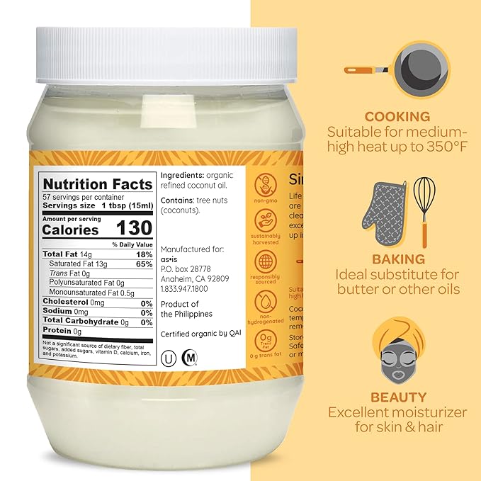 Simply as-is | Organic Refined Coconut Oil for Cooking, Baking & Beauty | Neutral Flavor & Aroma | Expeller-Pressed | 29 fl oz-Velvo Beauty