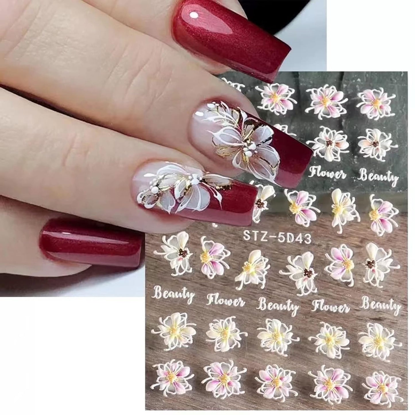 6 Sheets White Flower Nail Art Stickers Decals 5D Embossed Nail Decals Spring Winter Nails Art Self-Adhesive Supplies Accessories 3D Flower Stickers for Women Nails Design Decoration-Velvo Beauty