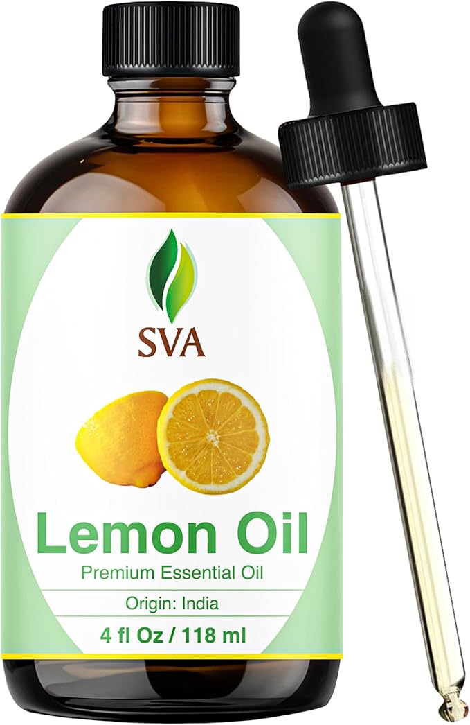 SVA Lemon Essential Oil – 4 Fl Oz – 100% Natural Lemon Oil - for Diffuser, Hair Care, Face, Skin Care, Aromatherapy, Scalp and Body Massage, Soap and Candle Making – with Dropper-Velvo Beauty