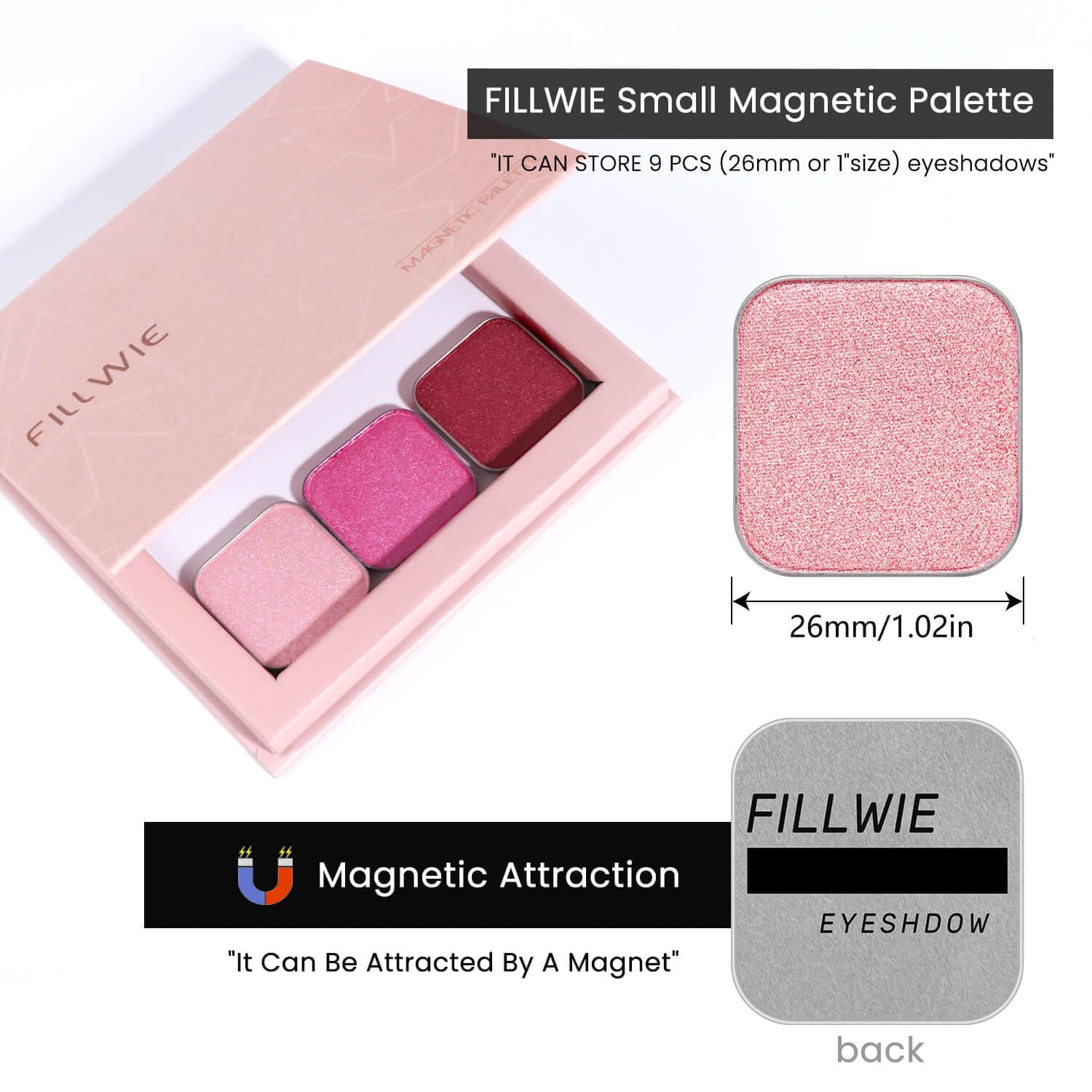 Magnetic Single Shimmer Pink Eyeshadow with Metal Pan, Light Pink Eyeshadow Refill Pan for hooded eyes, for DIY Empty Magnetic Palette (pink flamingo)-Velvo Beauty