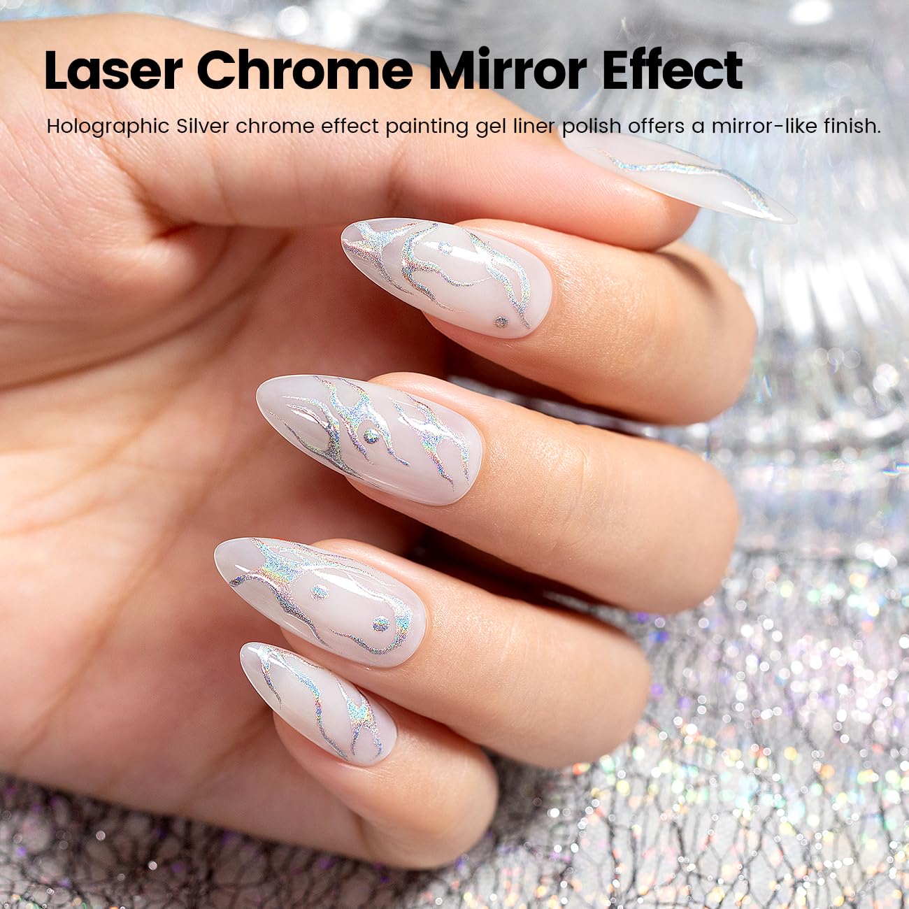 RARJSM Metallic Chrome Gel Liner Nail Art 3D Mirror Holographic Silver and Bronze Gold 2Pcs Set Gel Nail Polish 8ml Painting Build in Thin Brush Painted Drawing Striper GelPolish Curing Requires-Velvo Beauty