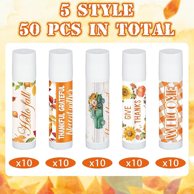 50 Pack Hello Fall Thanksgiving Party Gifts Favors Bulk Lip Balms Gifts Small Thank You Appreciation Gifts Thanksgiving Christmas Stuffers for Women Men Staff Coworkers-Velvo Beauty