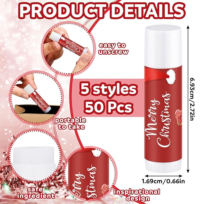 50 Pieces Christmas Santa Lip Balm Bulk Gift Christmas Gift for Women Moisturizing Lip Care Product for Seasonal Winter Holiday Xmas Party Gift-Velvo Beauty
