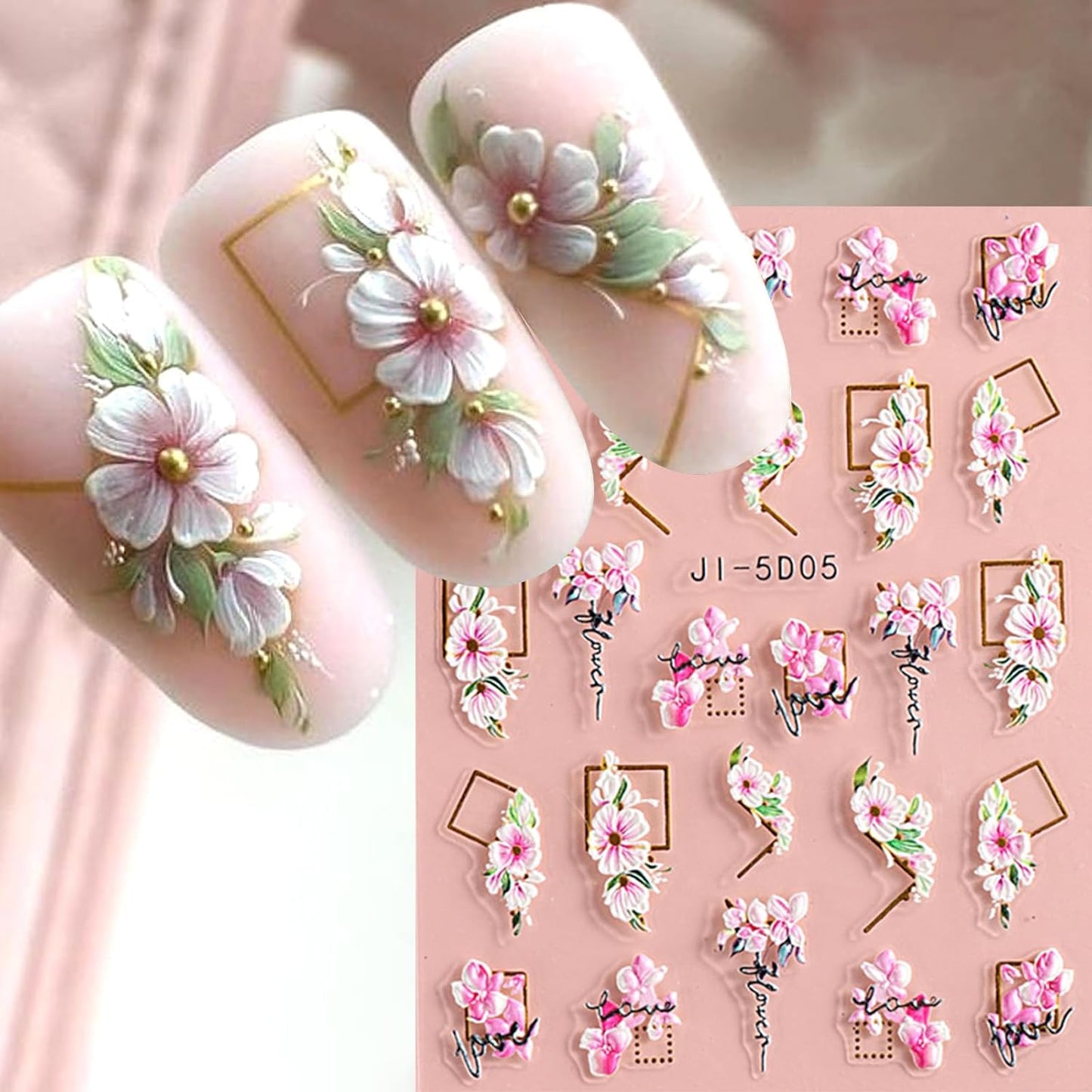 Flower Nail Art Stickers Decals 5D Embossed Nail Decals 6 Sheets Spring Summer Self-Adhesive Nails Design Accessories 3D Flowers Stickers for Women Nails Decoration-Velvo Beauty