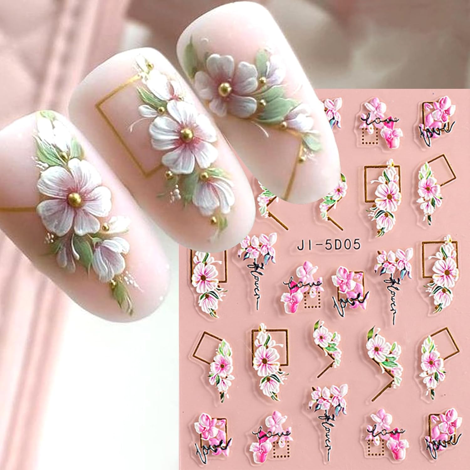 Flower Nail Art Stickers Decals 5D Embossed Nail Decals 6 Sheets Spring Summer Self-Adhesive Nails Design Accessories 3D Flowers Stickers for Women Nails Decoration-Velvo Beauty
