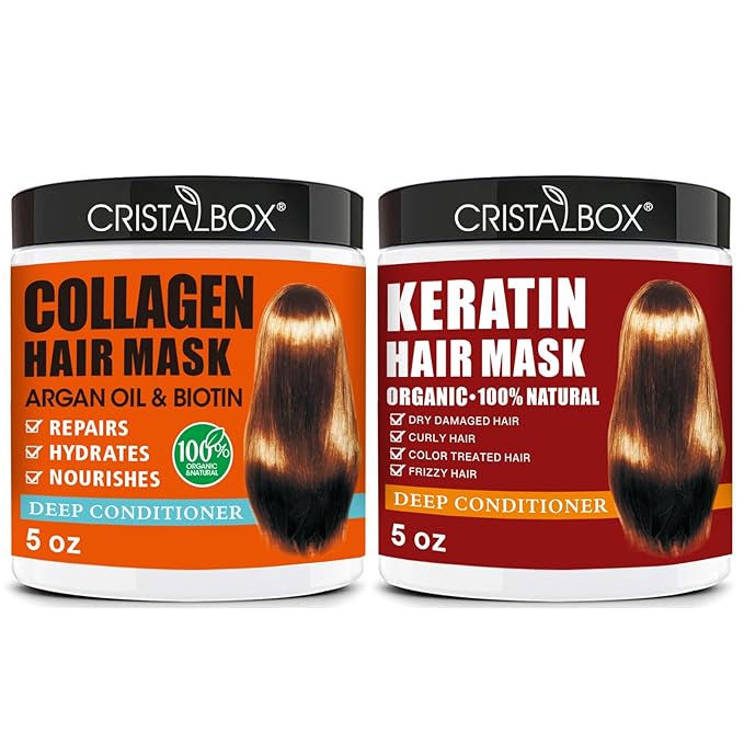 2 Pack Collagen Hair Mask & Keratin Hair Mask,Keratin Hair Treatment,Hydrating Argan Oil Hair Repair Treatment Deep Conditioner Hair Mask for Dry Hair,Collagen with Biotin Hair Treatment Mask-Velvo Beauty