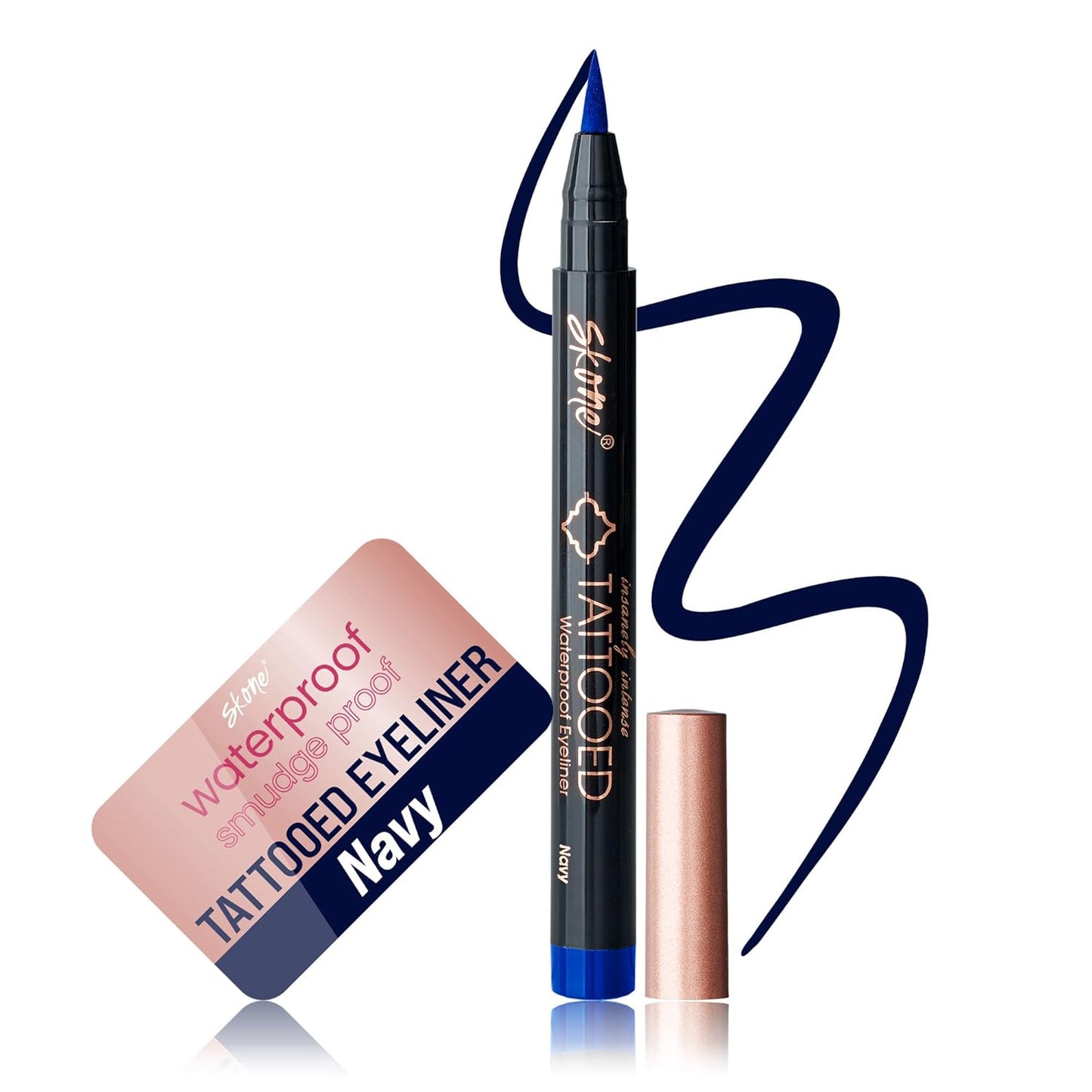 Skone Cosmetics Insanely Intense Tattooed Eyeliner Pen - Waterproof Liquid Eyeliner, Long Lasting, Sweat Proof, Smudge Proof Felt Tip Liquid Eyeliner - Pigmented Eye Liner Makeup - Navy (0.07oz)-Velvo Beauty