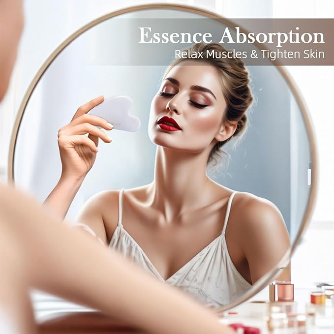 BESKAR Gua Sha Facial Tools, Natural Jade Stone Guasha Massager for Jawline Sculpting, Tighten Face Skin and Reduce Wrinkles, Face Eyes Body Neck Massage Tool, Skin Care Gift-Velvo Beauty