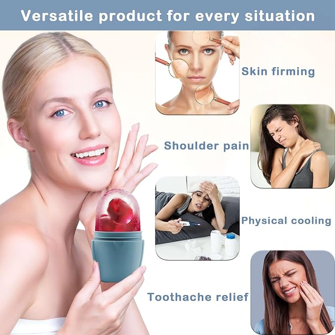 XHJRI Ice Face Roller Massager,Ice Cube Roller for Face, Eyes and Neck Naturally Conditioning and Skin Care,De-Puff Eye Bags,Reduce Migraine Pain,Reusable Massage Silicone Ice Mold (New Blue)-Velvo Beauty