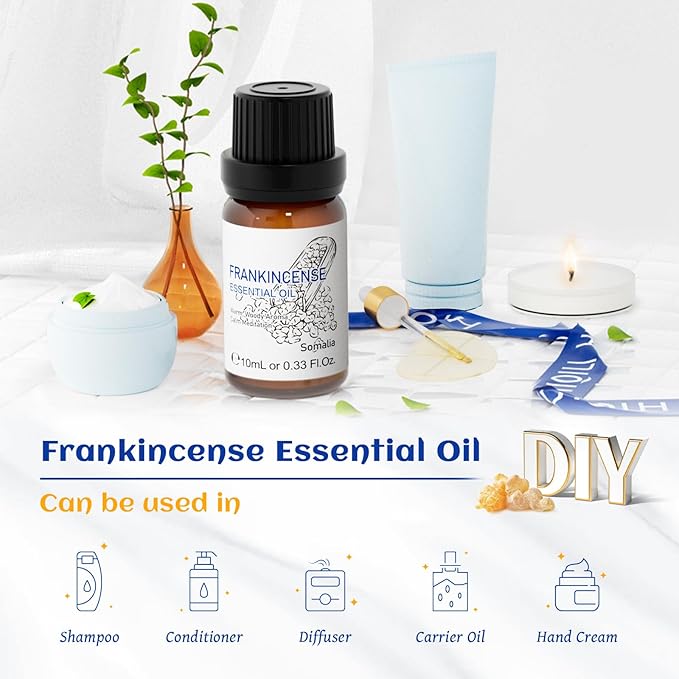HIQILI 0.33 Fl Oz Frankincense Essential Oil, Relaxing, Skin Care, Camp Atmosphere Creation, Can be Added to Body Lotions, Creams, Aromatherapy Use - 10ml-Velvo Beauty