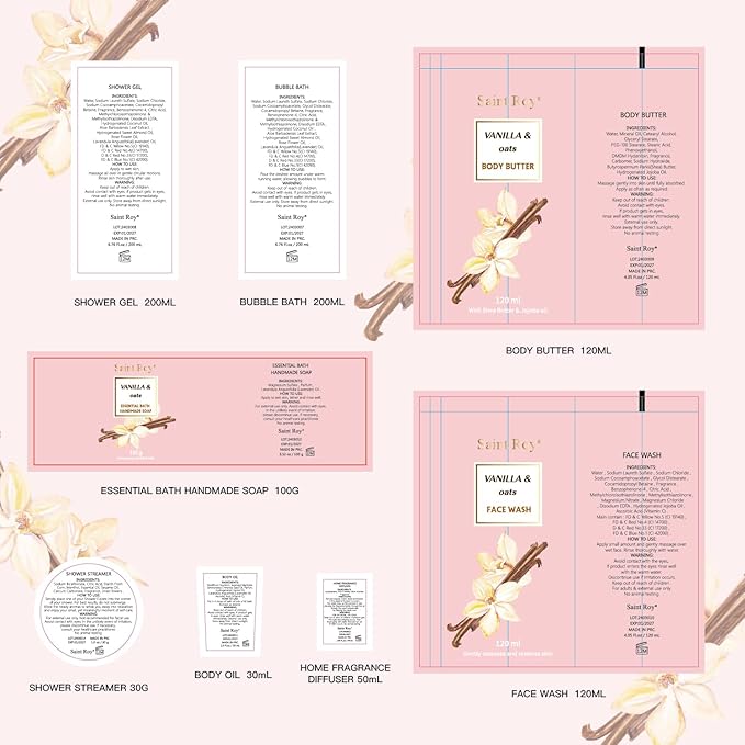 Bath and Body Gift Baskets for Women, 12 Pcs Vanilla Oat Spa Gifts for Women. Bath Gift Set Enriched Shea Butter. Home Spa with Shower Gel, Body Oil, Saint Roy Gifts for Mom-Velvo Beauty