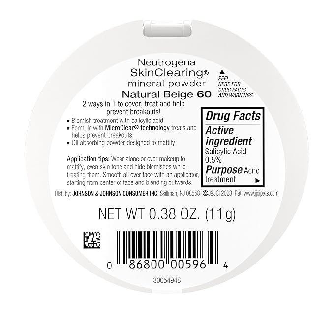 Neutrogena SkinClearing Mineral Acne-Concealing Pressed Powder Compact, Shine-Free & Oil-Absorbing Makeup with Salicylic Acid to Cover, Treat & Prevent Breakouts, Natural Beige 60,.38 oz (Pack of 2)-Velvo Beauty