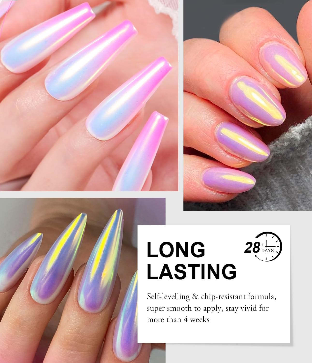 White Chrome Nail Powder: 4Pcs Iridescent Aurora Mermaid Pearl Chrome Powder Pearl Dust Kit for Gel for Gel Nails Art Decoration-Velvo Beauty