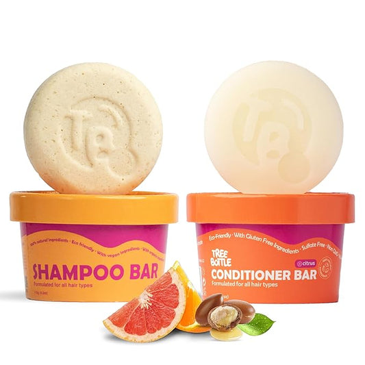 Vitamin B5 Shampoo & Conditioner Bar Set Bundle – Citrus Essential Oils + Argan Oil – Volumizing, Nourishing & Strengthening – Sulfate & Paraben Free – 7.8oz-Velvo Beauty