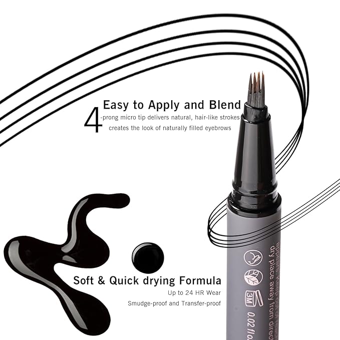 Eyebrow Pencil Black, Microblading Eyebrow Pen for Women, Long lasting Black Brow Pencil for 24H Perfect Brows, Hair Like Strokes, Smudge-Proof YES.EYE DO (Black Out- Natural Black)-Velvo Beauty
