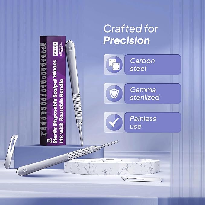 #14R Blades Dermaplaning Scalpels with Dermaplane Handle - Pack of 15 Dermaplane Razor for Women Face + Dermaplane Handle #3, Dermaplaning Tool for Face-Velvo Beauty