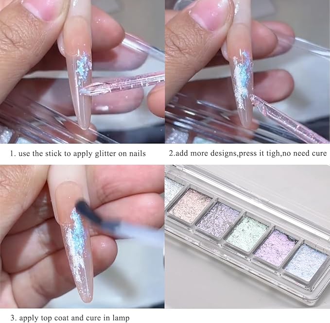 Iridescent Nail Glitter Set, 6 Colors Mud Texture Aurora Chrome Powder, Pink Blue Pearlescent Glitter, Chameleon Nail Flakes Gold Leaf, Holographic Manicure Decor-Velvo Beauty