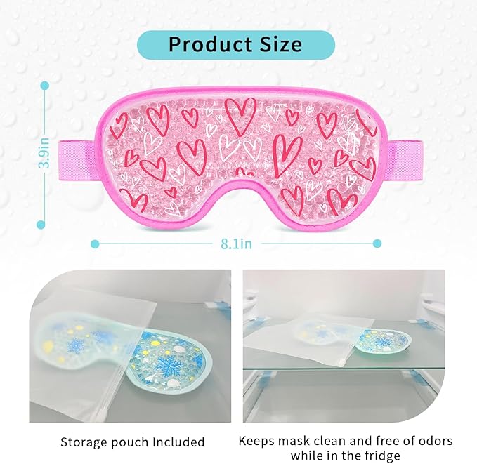 2PCS Cooling Eye Mask Gel Eye Mask, Reusable Hot Cold Therapy cold eye mask for Post Surgery, Puffiness, Dark Circles, Eye Bags, Dry Eyes, Migraines with Soft Plush Backing (Heart+Snowflake)-Velvo Beauty