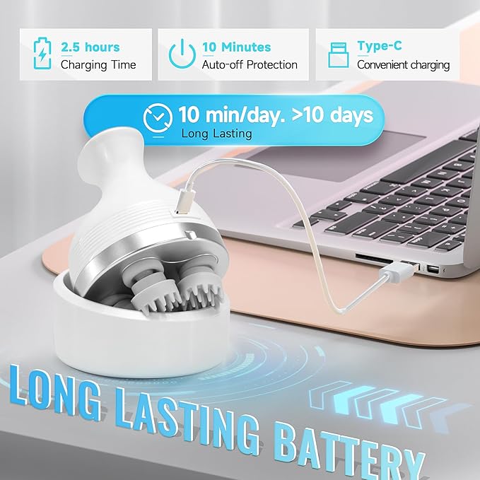 Electric Scalp Massager, Cordless Hair Scalp Massager Portable with 4 Vibration Comb for Hair Growth, Deep Cleansing and Stress Relaxation-Velvo Beauty