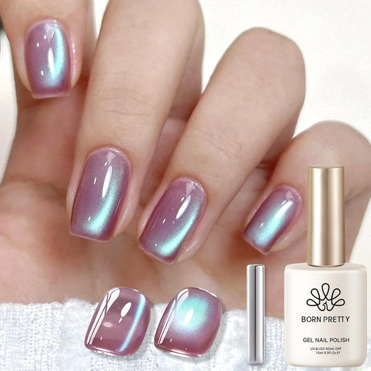BORN PRETTY Cat Magnetic Eye Gel Nail Polish,Hyacinth Purple Jelly Glass Magnetic Gel Polish,Glitter Soak Off Nail Art Salon Manicure Home Gift 15ml-Velvo Beauty