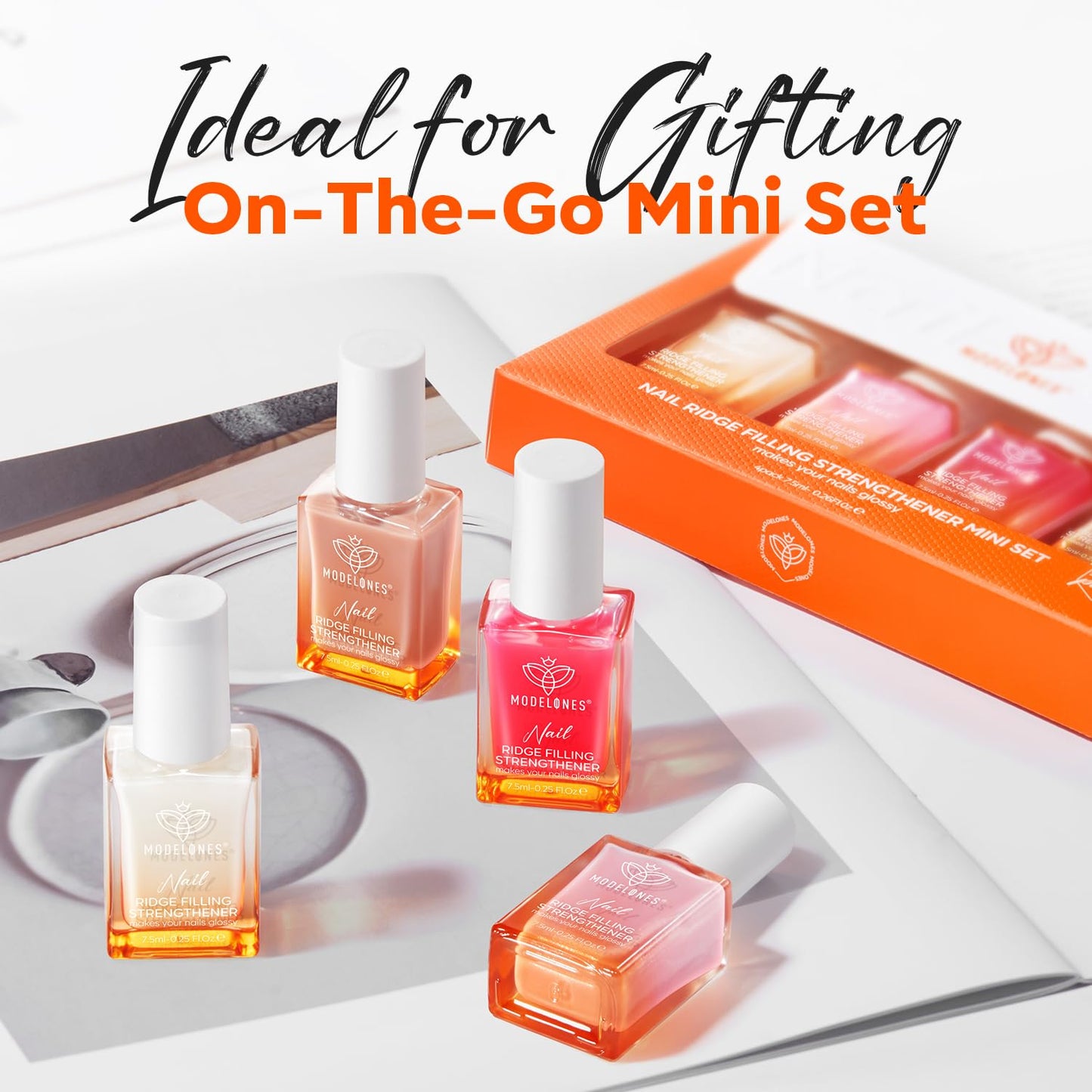 modelones Nail Strengthener Kits Milky White Glitter Pink Nude Nail Polish Sets Nail Repair for Damaged Nails Strengthener and Growth for Thin Weak & Damaged Nail Care Kit for Women 4 Pcs Gifts Sets-Velvo Beauty