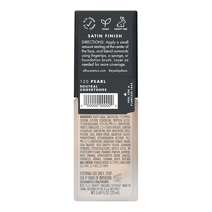 e.l.f. Flawless Finish Foundation, Lightweight & Medium Coverage, Semi-Matte Finish, Pearl, 0.68 Fl Oz (20mL)-Velvo Beauty