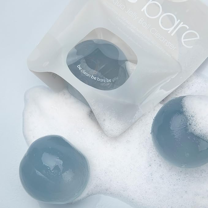 Be Bare Jelly Ball Cleanser, Daily Face Wash Korean Skin Care Cleanser Ball for Dry Skin with Squalane & Hyaluronic Acid for Skin Hydration and Moisturizing - Fresh Aqua (1.41oz)-Velvo Beauty