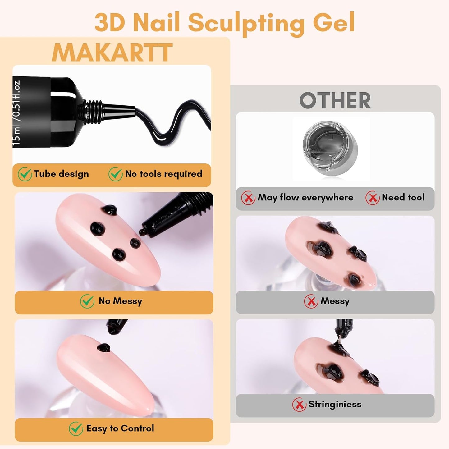 Makartt 3D Gel Nail Art: White and Black Sculpting Candy Molding Gel No Wipe Craving Embossed Gel Polish Set for Decoration Manicure Charm Designs (Whiteout Wonder & Noir)-Velvo Beauty