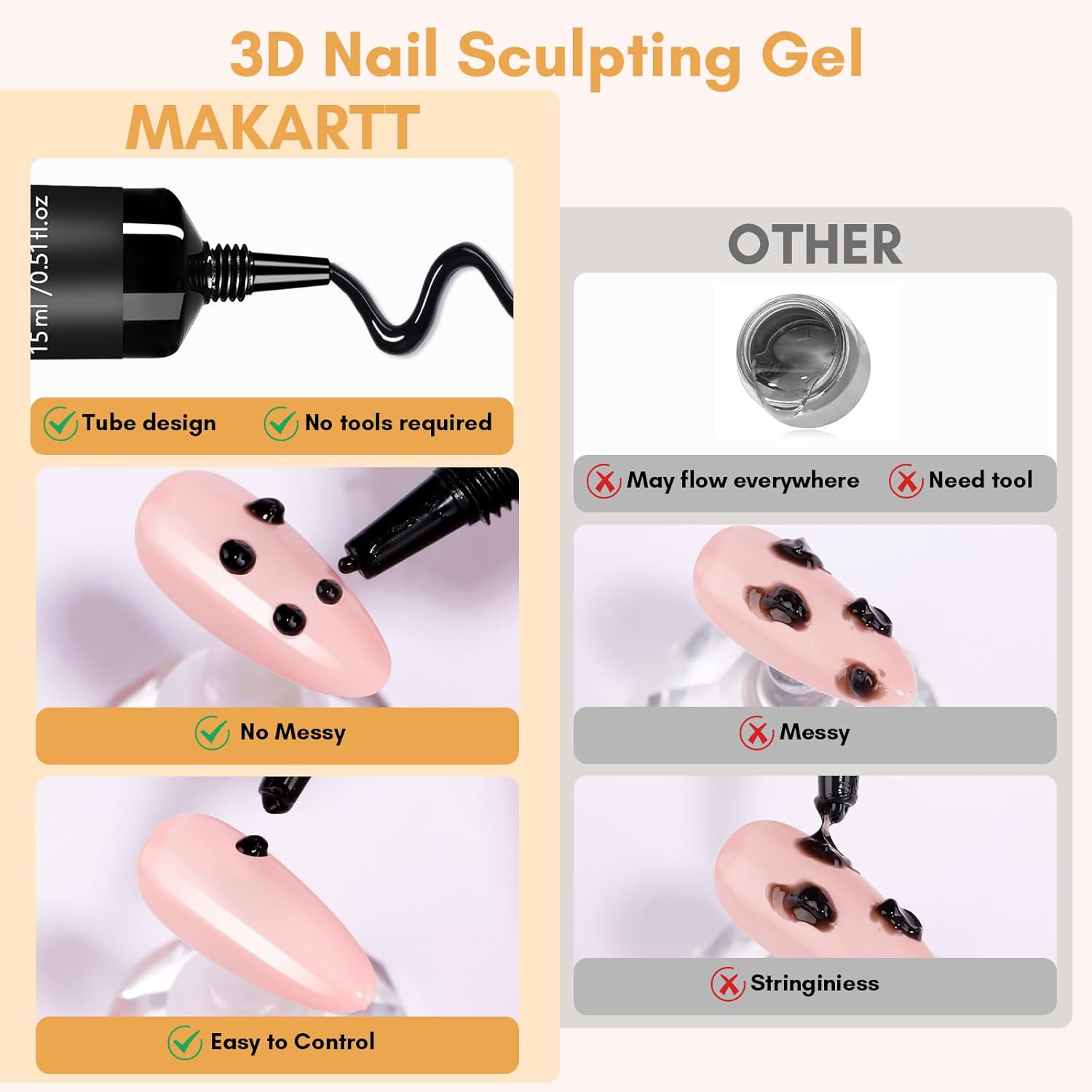 Makartt 3D Gel Nail Art: White and Black Sculpting Candy Molding Gel No Wipe Craving Embossed Gel Polish Set for Decoration Manicure Charm Designs (Whiteout Wonder & Noir)-Velvo Beauty