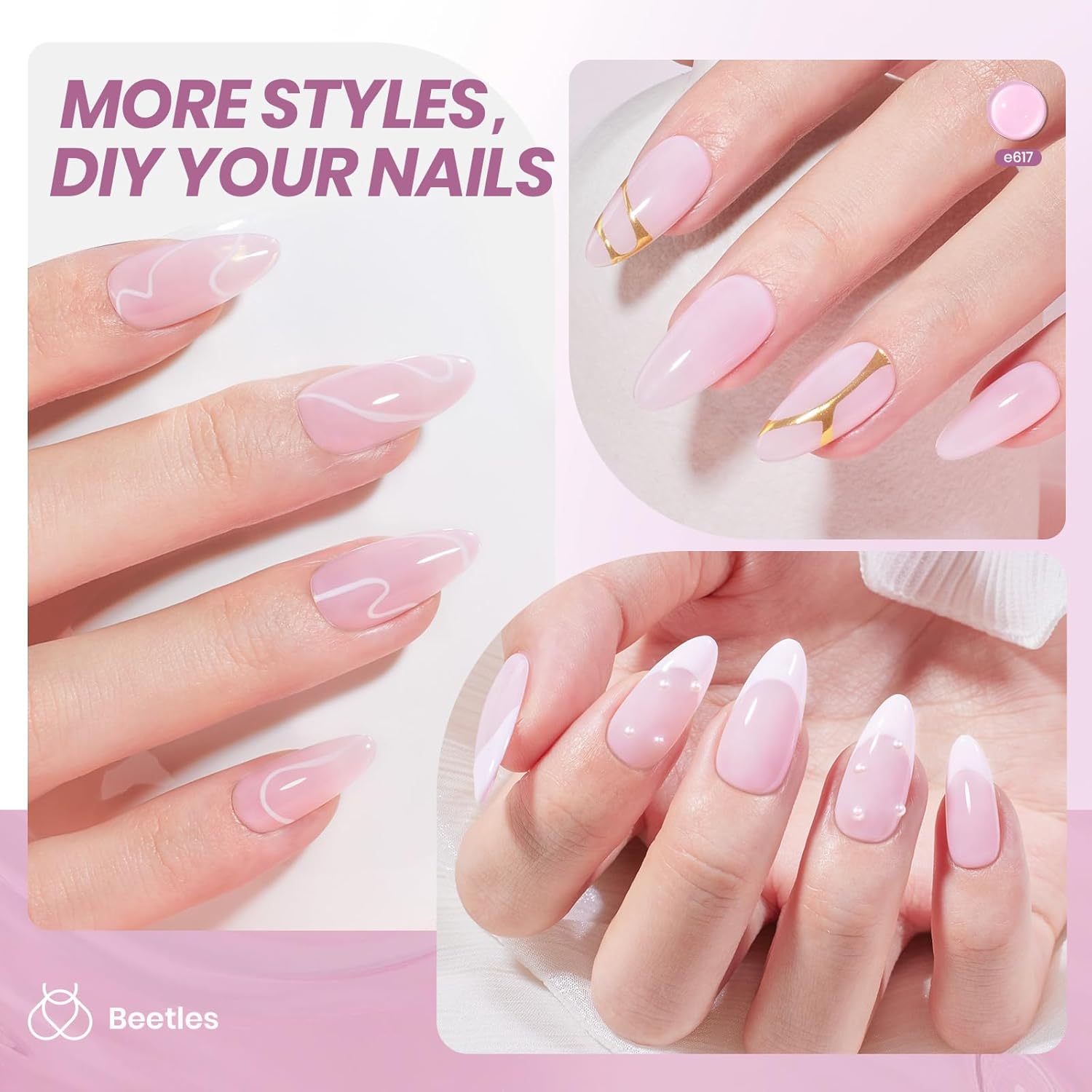 Beetles Nude Gel Nail Polish - 15ml Nude Purple Jelly Gel Polish Neutral Nail Polish Nail Concealer Sheer Translucent Effect Soak Off UV French Nail Art Manicure Salon DIY Gifts for Women-Velvo Beauty