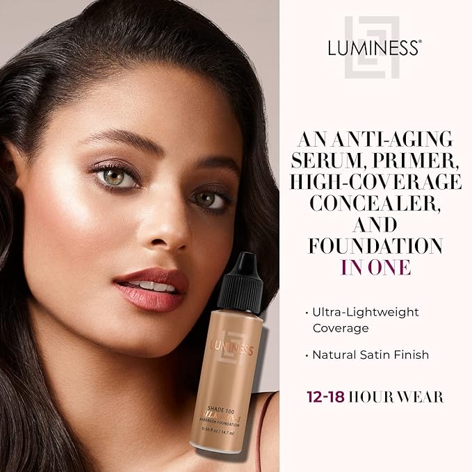 Luminess Air Silk 4-In-1 Airbrush Foundation- Foundation, Shade 100 (.5 Fl Oz) - Sheer to Medium Coverage - Anti-Aging Formula Hydrates and Moisturizes - Professional Makeup Kit for Cordless Air Brush-Velvo Beauty