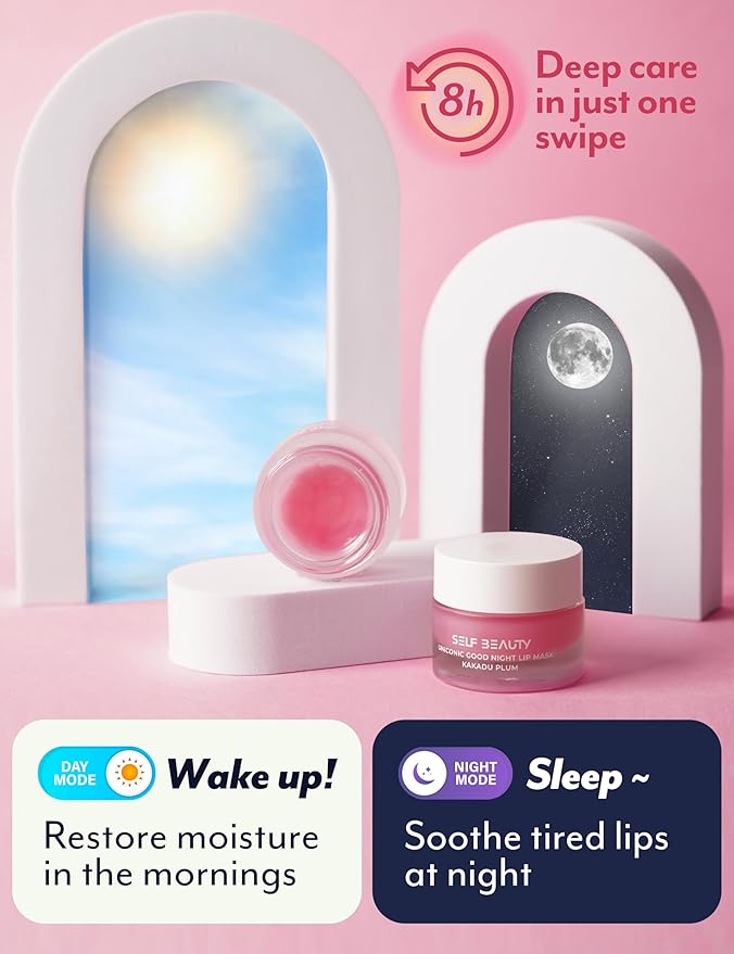 SelfBeauty Lip Mask - Kakadu Plum, Vegan Lip Balm, Daily Lip Moisturizer, Overnight Hydrating Lip Treatment with Vitamin C, Lip Scrub Exfoliator Intensive Lip Repair, 0.51fl.oz-Velvo Beauty
