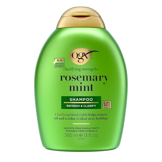 OGX Clarifying Strength + Rosemary Mint Shampoo, Clarifying Shampoo for Oily Hair Visibly Helps Remove Oil & Residue to Clear Away Buildup, Sulfate-Free Surfactants, 13 fl. oz-Velvo Beauty