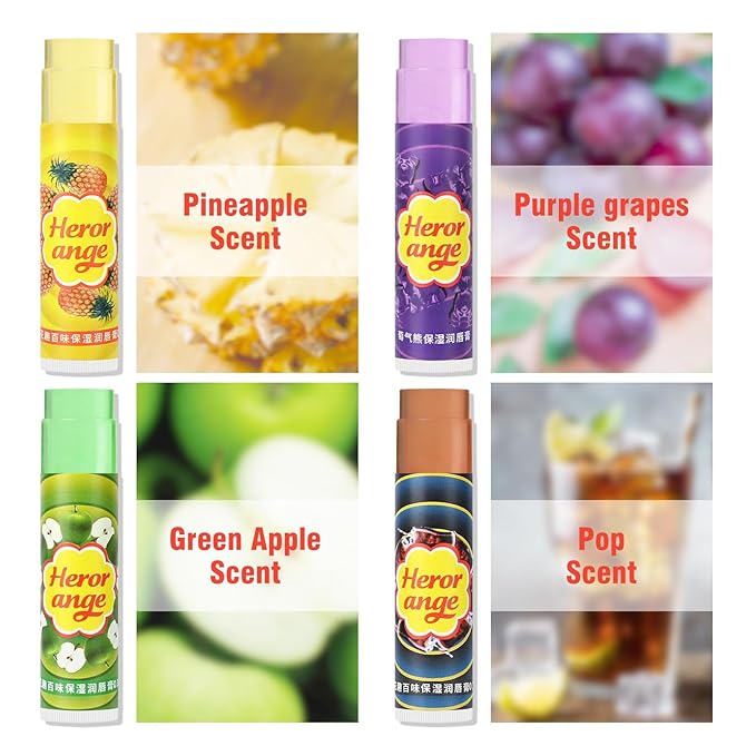 Flavored Lip Balm Set, 4 Scents- Pineapple Green Apple Purple Grapes Lip Balm and Pop Flavor Lip Balm Moisturizer,Transparent Hydrate Multi Flavor Chapstick Balm Bulk,Smooth Lip Lines Lip Care-Velvo Beauty