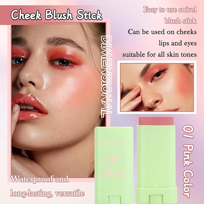Cream Blush Stick for Cheeks,Blendable Multi-use Blush Makeup Stick for Cheek Eyes Lips Blusher-Velvo Beauty