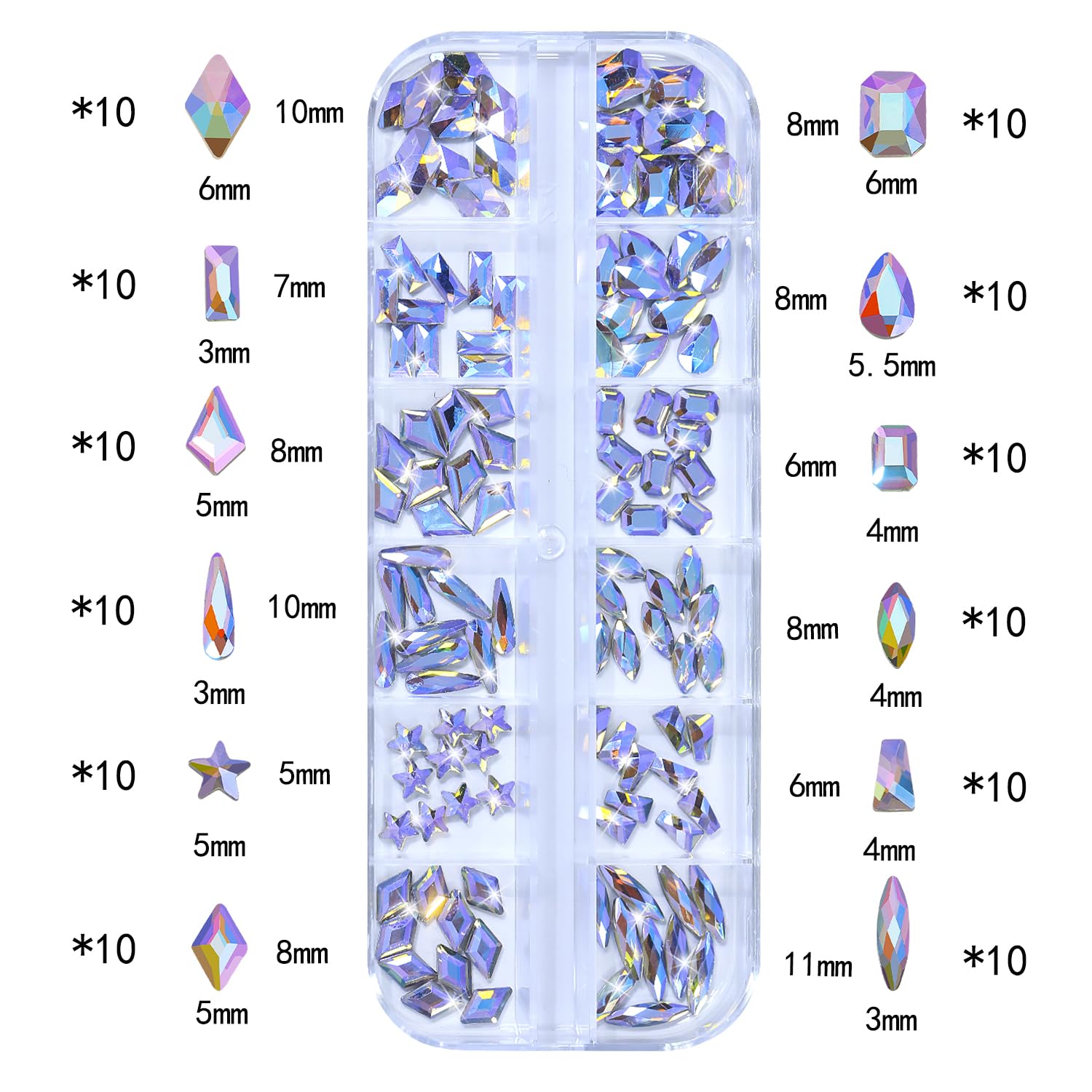 HNUIX Nail Rhinestones - 3D Multi Shape Size Crystal, Phantom Purple Nail Gems, Flat Back, with Kit, for Nail Art, DIY Decorations-Velvo Beauty