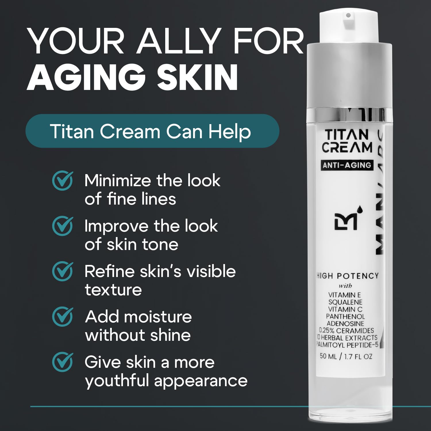 Titan Anti-Aging Mens Face Cream – Mens Face Moisturizer – For Men, Face Lotion – Men, Skin Care – Tighten, Tone, Revitalize – Ceramides, Vitamin C & E, Squalane – All Skin Types – Unscented-Velvo Beauty