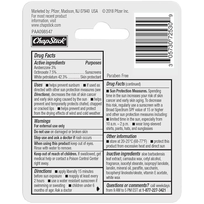 ChapStick Moisturizer Original Lip Balm Tubes, SPF 15 and Skin Protectant - 0.15 Oz (Pack of 3)-Velvo Beauty