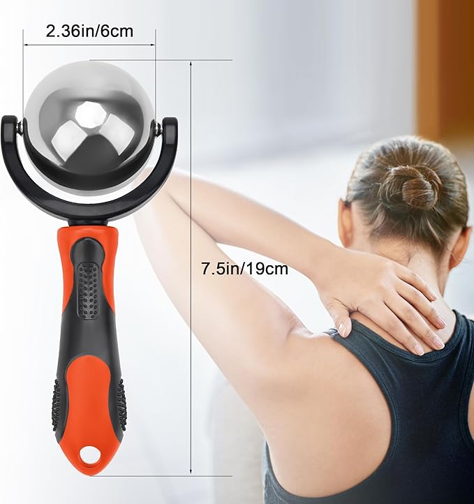 Cold Massage Roller Ball, Cold Therapy Relief, Portable Fitness Ice Roller Ball with Handle, Great Tool for Back/Neck Pain (Orange)-Velvo Beauty