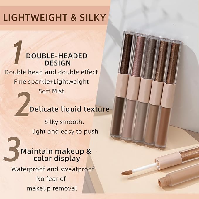 Silver Liquid Eyeshadow Matte Double Ended Glitter For Eyes Metallic Eyeshadow Pencil Primer Base Quick Drying Waterproof Long Lasting Highlight Stick Shadow Pen Eye Makeup (#2)-Velvo Beauty