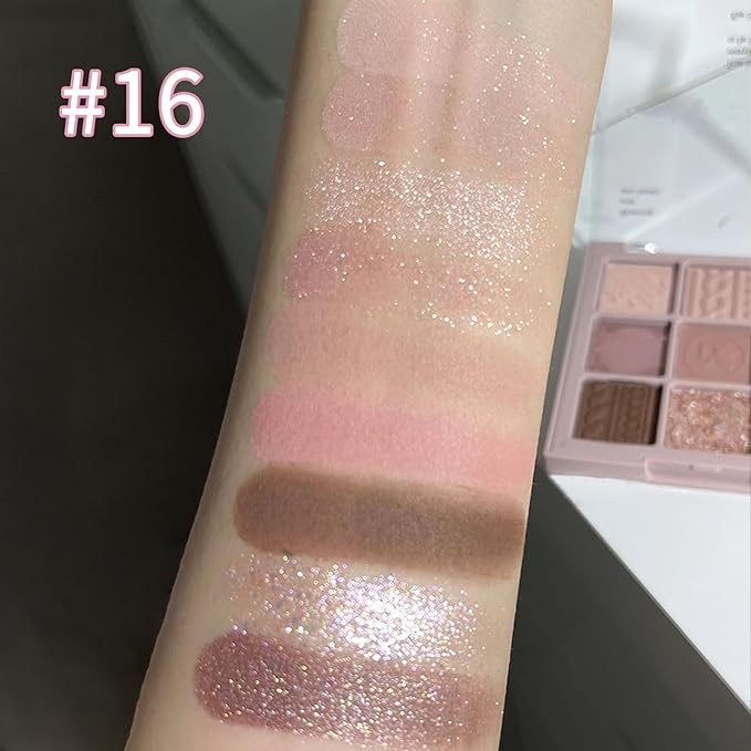 Erinde 9 Colors Eyeshadow Palette, Matte Shimmer Glitter Eye Shadow Makeup Palette, Highly Pigmented Long Lasting Waterproof, Natural Neutral Nude Eyeshadow Makeup Pallet, Pink Purple Rose-Velvo Beauty