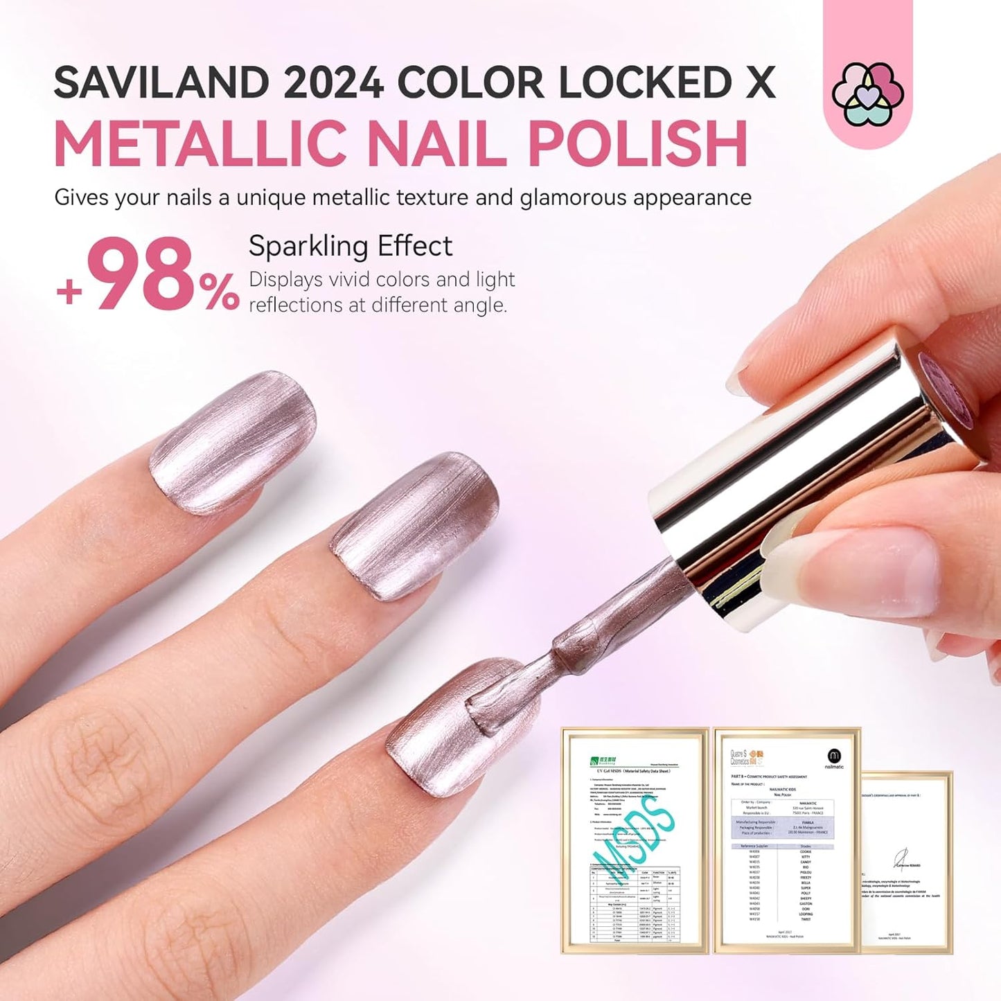 SAVILAND Metallic Nail Polish Rose Glod: Quick Dry Mirror Pink Nail Polish Regular Chrome Fingernail Polish Easy To Use & Remove No Curing Needed Bulk Nail Lacquer for Toes Nail Art DIY Home 0.34 oz-Velvo Beauty