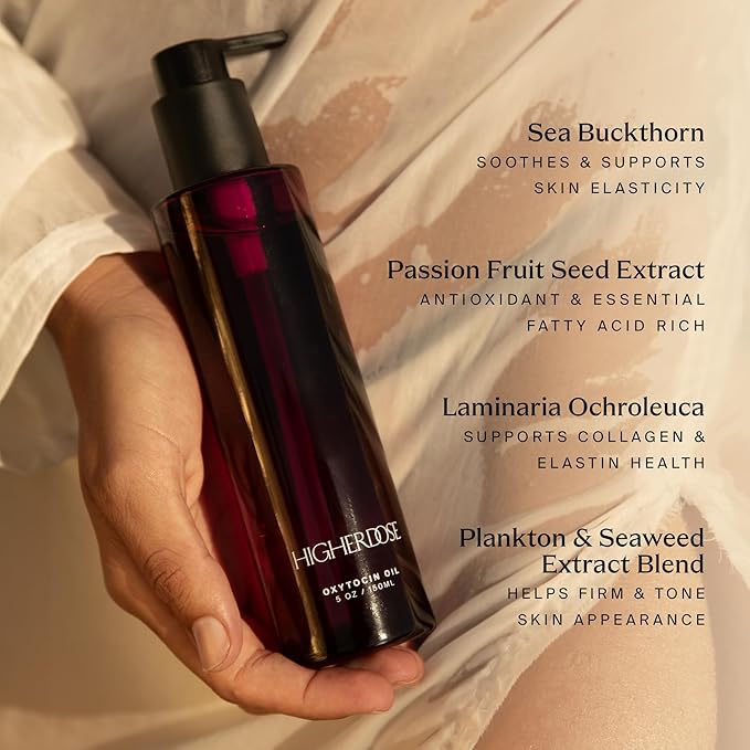 HigherDOSE Oxytocin Body Oil - Nourishing, Ayurvedic Body Care to Firm & Tone Skin - Lightweight & Fast-Absorbing Formula with Sea Buckthorn & Antioxidant-Rich Passion Fruit Seed Extract (5 Fl Oz)-Velvo Beauty