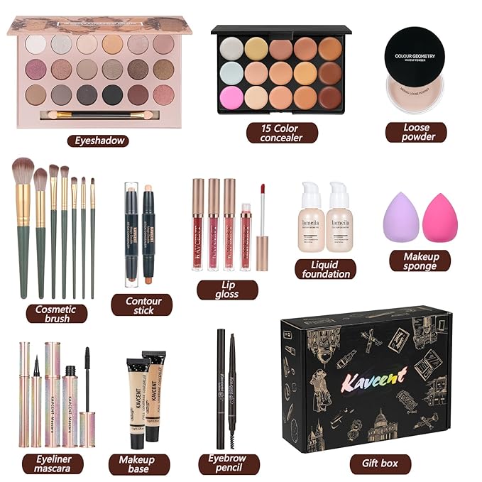 Makeup Kit Makeup Sets for Teens Makeup kits for Women Teenagers Make up Eyeshadow Palette Foundation Concealer Lipgloss Loose Powder Makeup Kit for Women Full Kit-Velvo Beauty