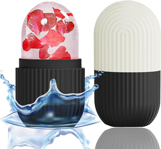 XHJRI Face Roller Massager for Skin Care, Reusable Ice Mold Massage Roller - Cordless, Battery Powered, Black White, Migraine Relief, Rolling Therapy for Whole Body-Velvo Beauty