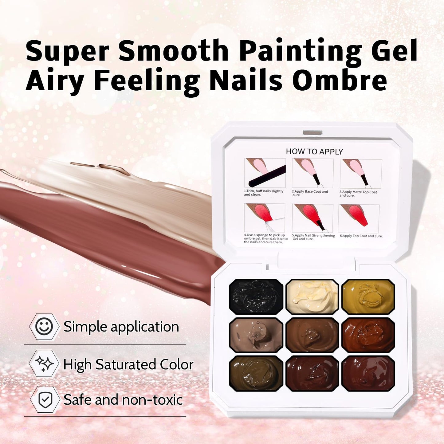 Sponge Pat Paint Nail Gel & Tools Kit, 9 Colors Ombre Nails Gradient Gel Nail Blush Blooming Aura Nails Drawing Stripper Floral Painting Nail Art, No Wipe, UV/LED Curing (9 Colors Set B)-Velvo Beauty