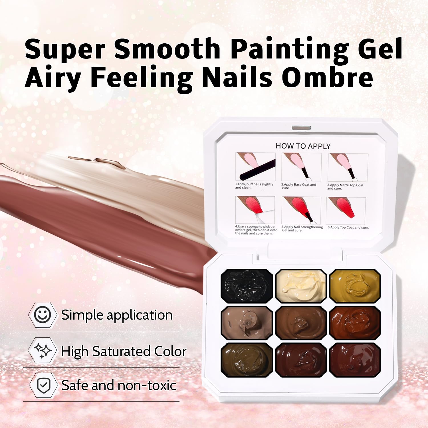 Sponge Pat Paint Nail Gel, 9 Colors Ombre Nails Gradient Gel Nail Blush Blooming Aura Nails Drawing Stripper Floral Painting Nail Art, No Wipe, UV/LED Curing (9 Colors B)-Velvo Beauty